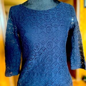 Banana Republic navy lace top with 3/4 length sleeves.